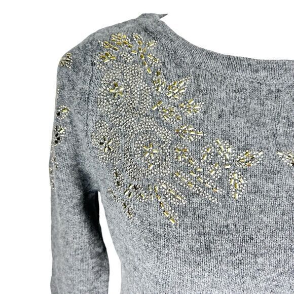 WoolOvers Lambswool Crewneck‎ Sweater Gray Embellished Pullover Women's Size XS - Picture 3 of 10